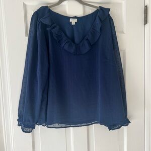 J. Crew Women's Navy Blue Ruffle Top